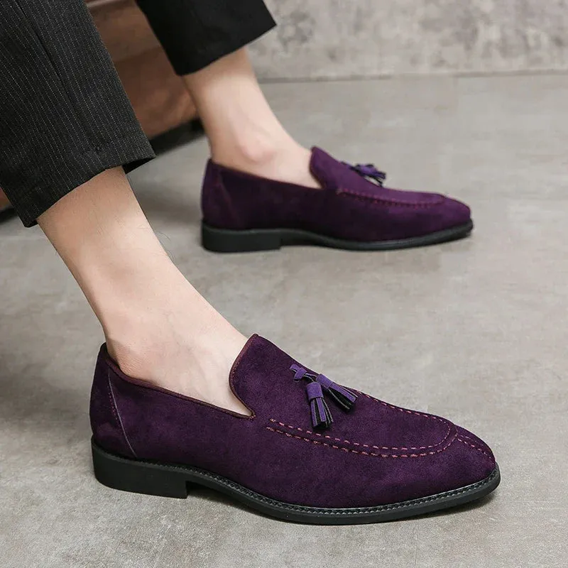 Xituodai   Brand Design Men Suede Leather Shoes Moccasins Purple Tassel Pointed Men's Loafers Vintage Slip-on Casual Men Social Dress Shoe