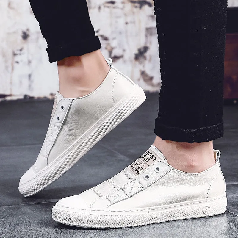 Xituodai  Men Genuine Leather Casual White Shoes Mens Slip on Lazy White Shoe Fashion Breathable Comfortable Cowhide Flats Loafers