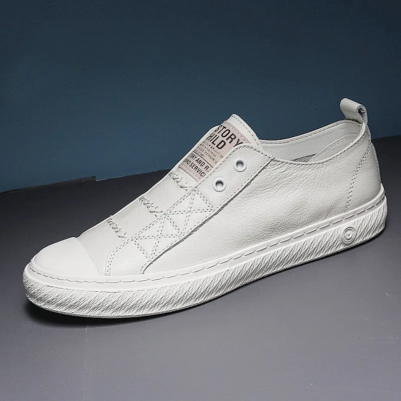 Xituodai  Men Genuine Leather Casual White Shoes Mens Slip on Lazy White Shoe Fashion Breathable Comfortable Cowhide Flats Loafers