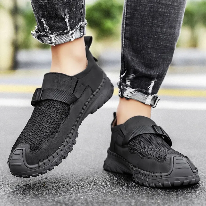 Xituodai  Men Summer Leather Loafers Handmade Casual Shoes Breathable Men's Sneakers Fashion Leisure Walk Shoes Male Outdoor Rubber Flats