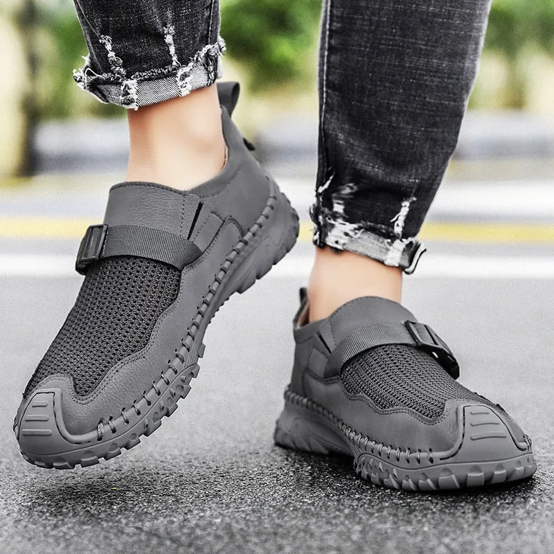 Xituodai  Men Summer Leather Loafers Handmade Casual Shoes Breathable Men's Sneakers Fashion Leisure Walk Shoes Male Outdoor Rubber Flats