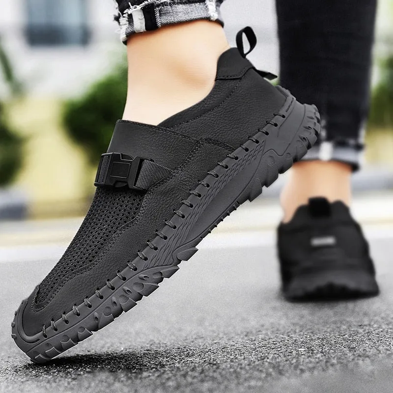 Xituodai  Men Summer Leather Loafers Handmade Casual Shoes Breathable Men's Sneakers Fashion Leisure Walk Shoes Male Outdoor Rubber Flats